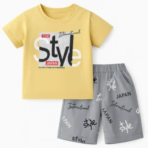 Trendy Baby Boy Summer Outfit – “Style Japan” Graphic Tee & Shorts Set