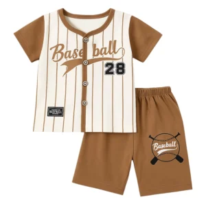 Toddler Boys' Baseball-Inspired Summer Outfit – Button-Up Jersey Top & Shorts Set