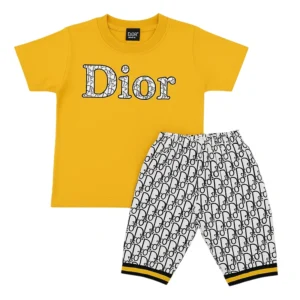Stylish Yellow & Monogram Print Baby Boy Summer Outfit