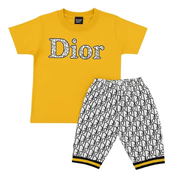 Stylish Yellow & Monogram Print Baby Boy Summer Outfit