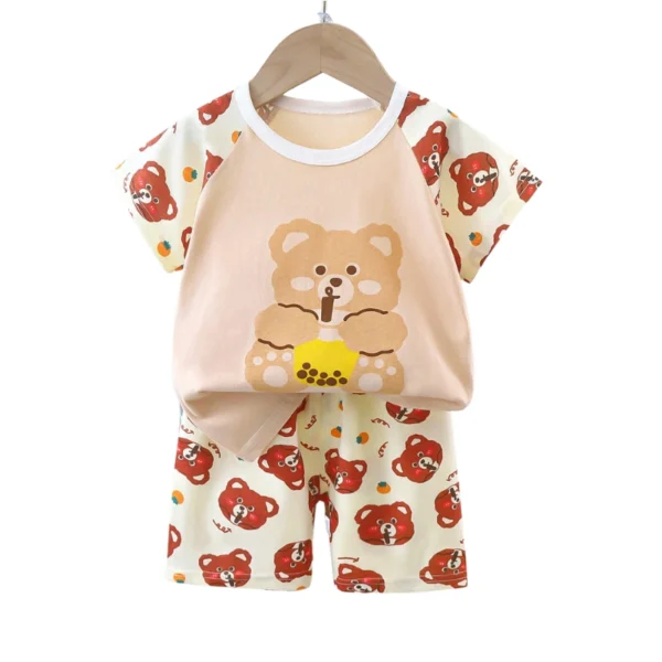 Adorable Unisex Baby Outfit – Soft Cotton Bear Print T-Shirt and Shorts Set