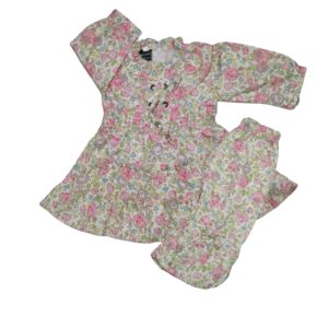Floral Printed Long Sleeves Baby Frocks Dress with Trouser.