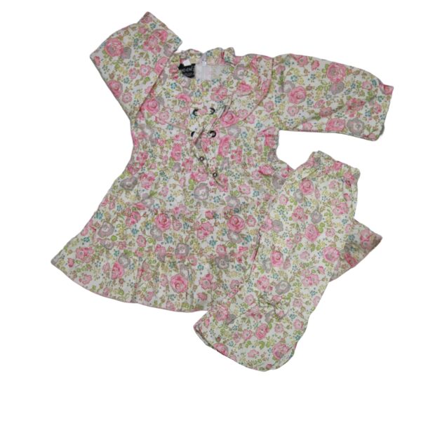Floral Printed Long Sleeves Baby Frocks Dress with Trouser.
